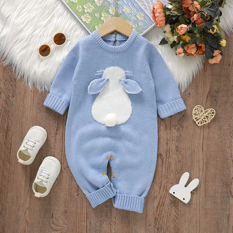 

Baby Romper Knit Newnborn Girl Boy Jumpsuit Long Sleeve Autumn Infant Kid Clothes 0-18M Cute Cartoon 3D Rabbit Overalls Playsuit