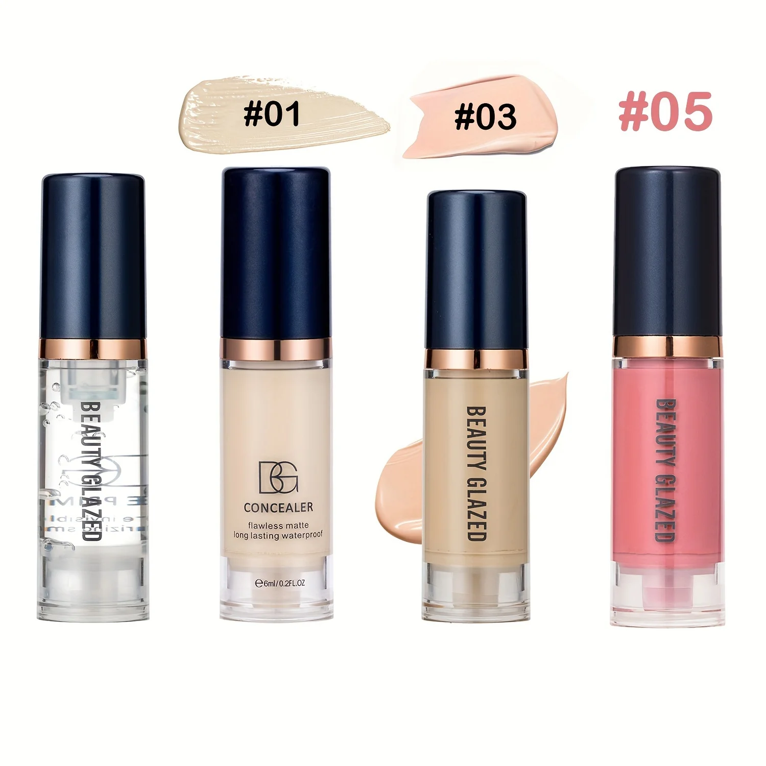 4Pcs Set Primer + Concealer + Liquid Foundation Liquid Blush Matte Velvet Waterproof Foundation Blush Makeup For Travel