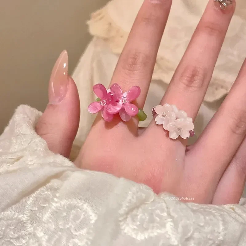 Violet Flower Acrylic Ring New Korean Style White Lily Index Finger