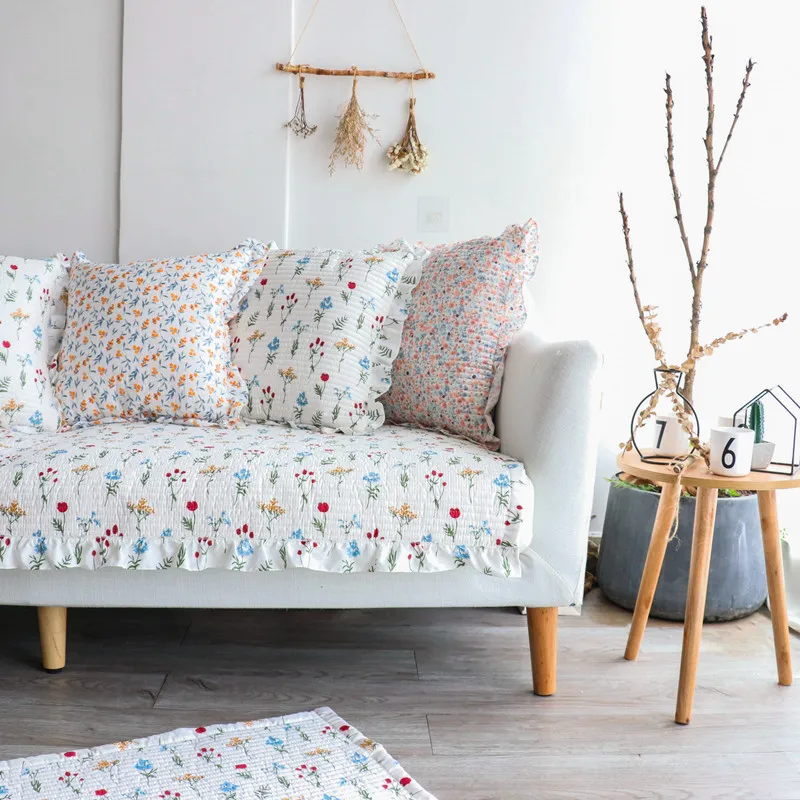 Floral Cotton Sofa Covers for L Shape CoverSlipcovers Sofa Towel Couch Cover for Living Room Non-slip Soft Breathable 2