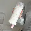 500/850ML Pink Bow Straw Water Bottle With Lid Cute Coffee Bubble Milk Tea Plastic Cup For Outdoor School Drinking Water Bottles 3