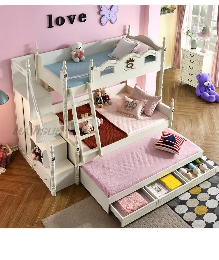 

Home Furniture Nordic Style Modern Small Apartment Home Children Two-Layer With Drawers Suitable Wood Bunk Bed