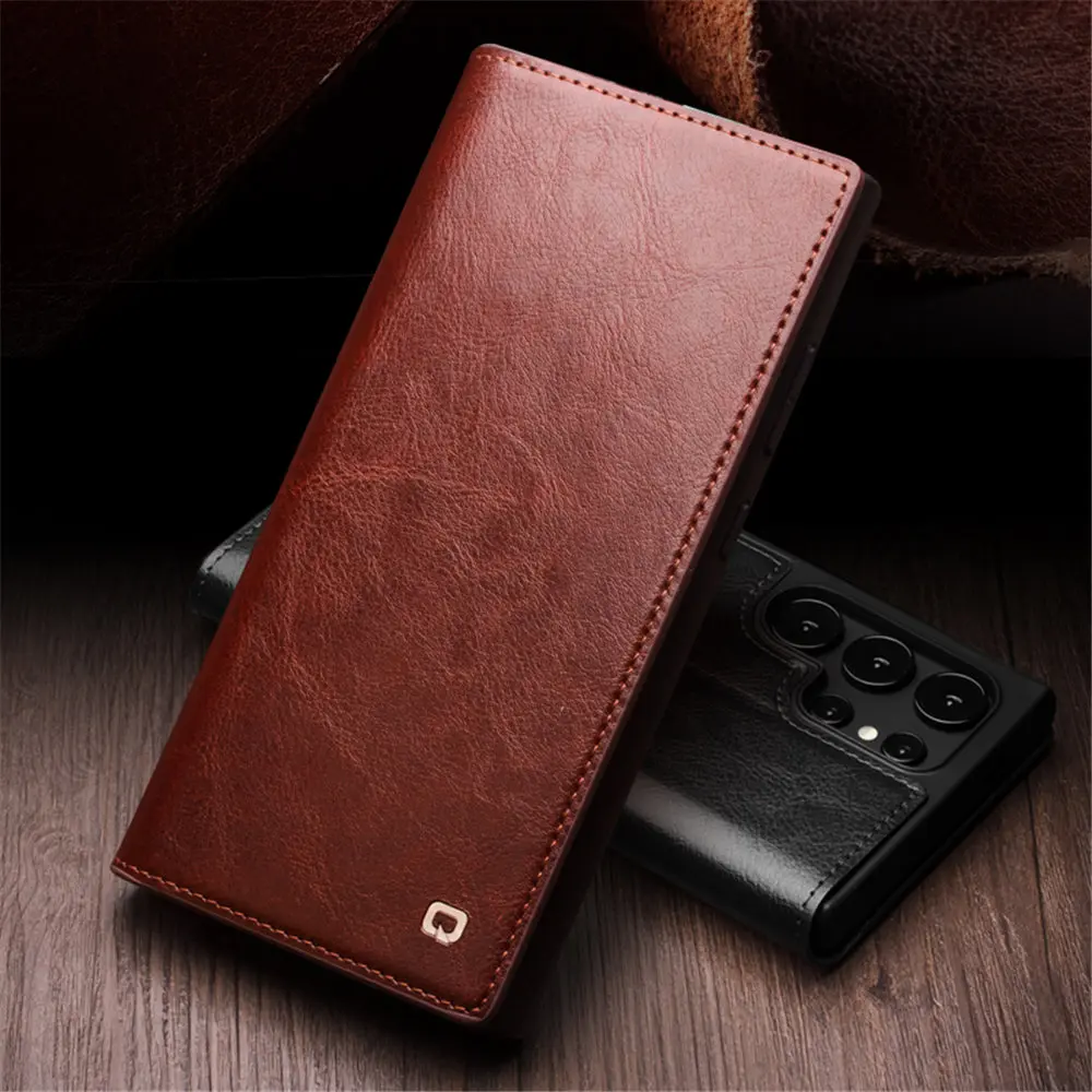 

QIALINO Genuine Cowhide Leather Flip Wallet Case for Samsung Galaxy S24 Ultra S24+ S24 Card Slot Holder Cover