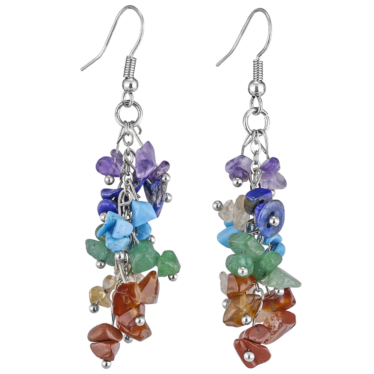 Jovivi 7 Chakra Ohrstecker Bunte Steine Ohrringe Blume Ohrhänger Healing Reiki Heilsteine Ohrschmuck Damen