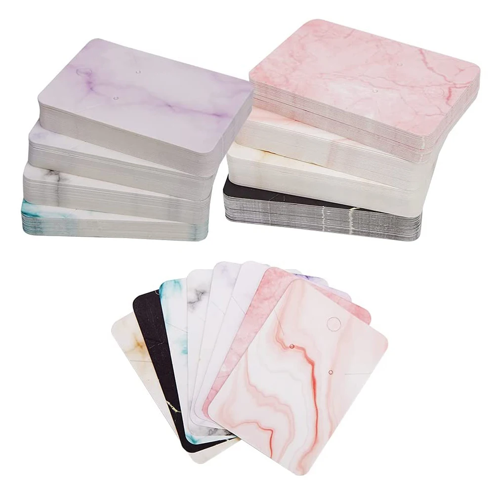 

200pcs Rectangle Paper Earring Display Cards with Marble Pattern for Earring Ear Clip Jewelry Display and Packing 7.2x5.1x0.04cm