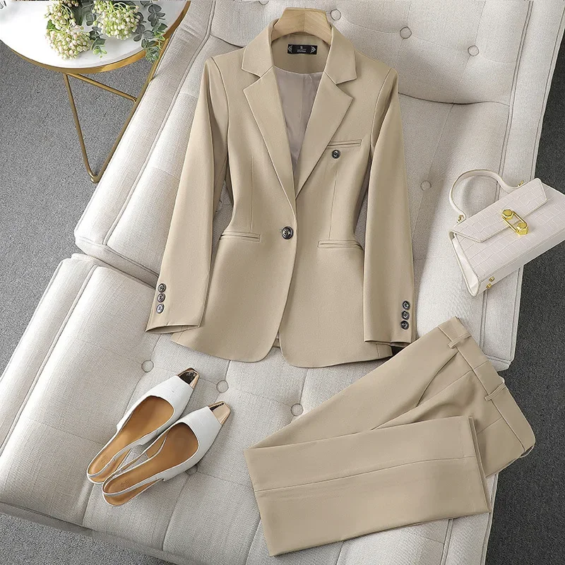  Beige Womens Pants Suits Dressy Casual 2 Piece Solid Suits Set  for Women Long Sleeve Pant Suit Set Custom Size : Clothing, Shoes & Jewelry