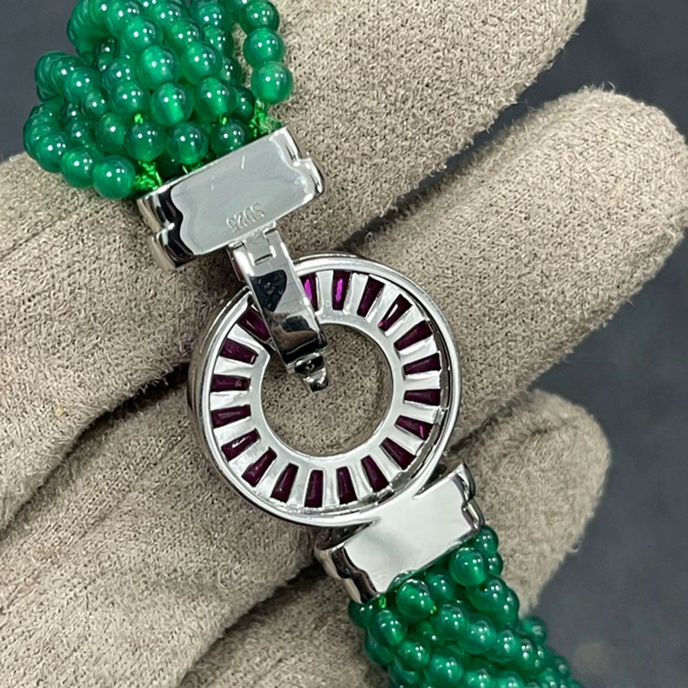 Wong Regen Vintage 925 Sterling Silber natürliche grüne Jade Rubin High Carbon Diamant Edelstein Frauen Armbänder Armreif edlen Schmuck