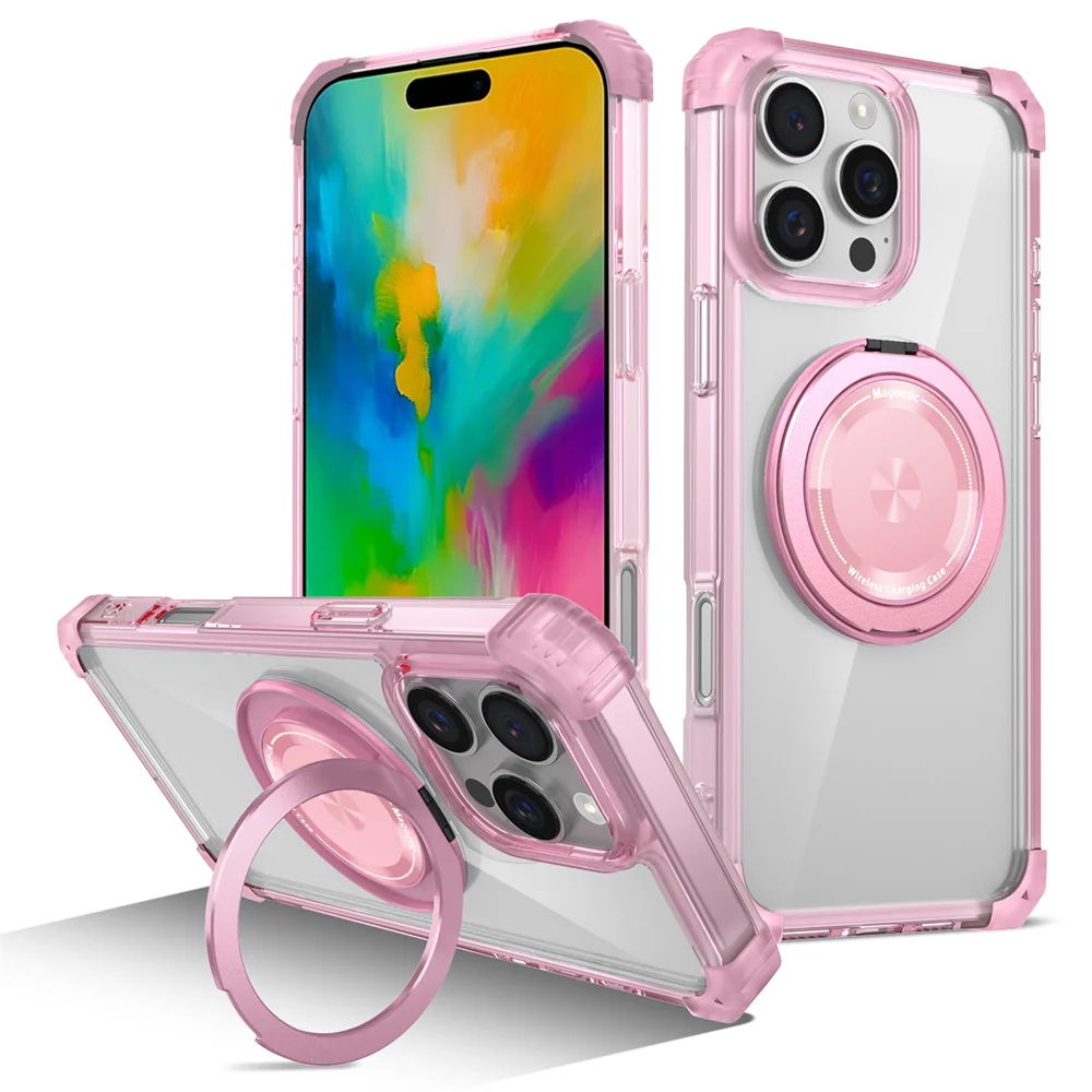 Luxury Magnetic Folding Stand Holder with Rotating Bracket - Clear Armour Phone Case