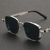 Men Driving Sunglasses Vintage Steampunk Square Sunglasses Metal Frame with Spring Hinges Women Eyepiece Trendy Driver Glasses