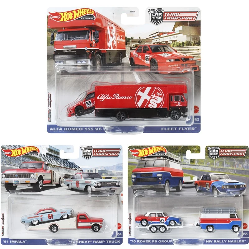 

Hot Wheels Cars 61 IMPALA CHEVY RAMP TRUCK ALFA ROMEO 155 1/64 Metal Die-cast Model Collection Toy Vehicles FLF56