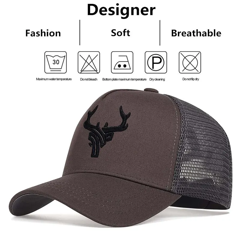Unisex Animal Antlers Embroidery Baseball Net Caps Spring and Summer Outdoor Adjustable Casual Hats Sunscreen Hat Sports & Entertainment