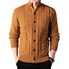 Mens Stand Collar Cardigan Sweaters 2023 Green Button Down Cable Knited Sweater Autumn Winter Fashion Solid Outwear with Pockets 3