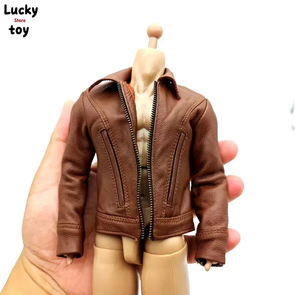 Brown 1/6 Scale Pu Leather Jacket Clothes Model for 12in Male