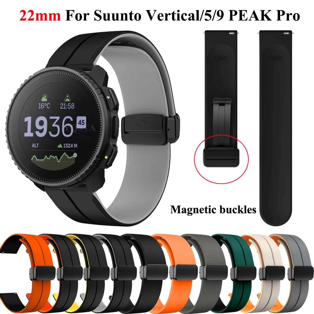 

22mm Replacement Watch Straps For SUUNTO 5 / 9 PEAK Pro Bracelet For SUUNTO Vertical Watch Magnetic Buckle Silicone Wristbands