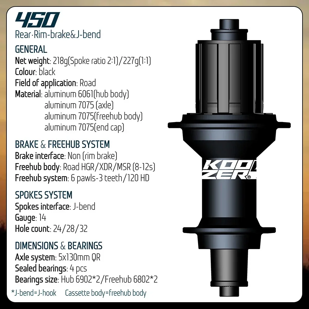 Koozer 450 Hub 20 and 24 Holes Speed Road Bike Hub 5x130 5x100 V