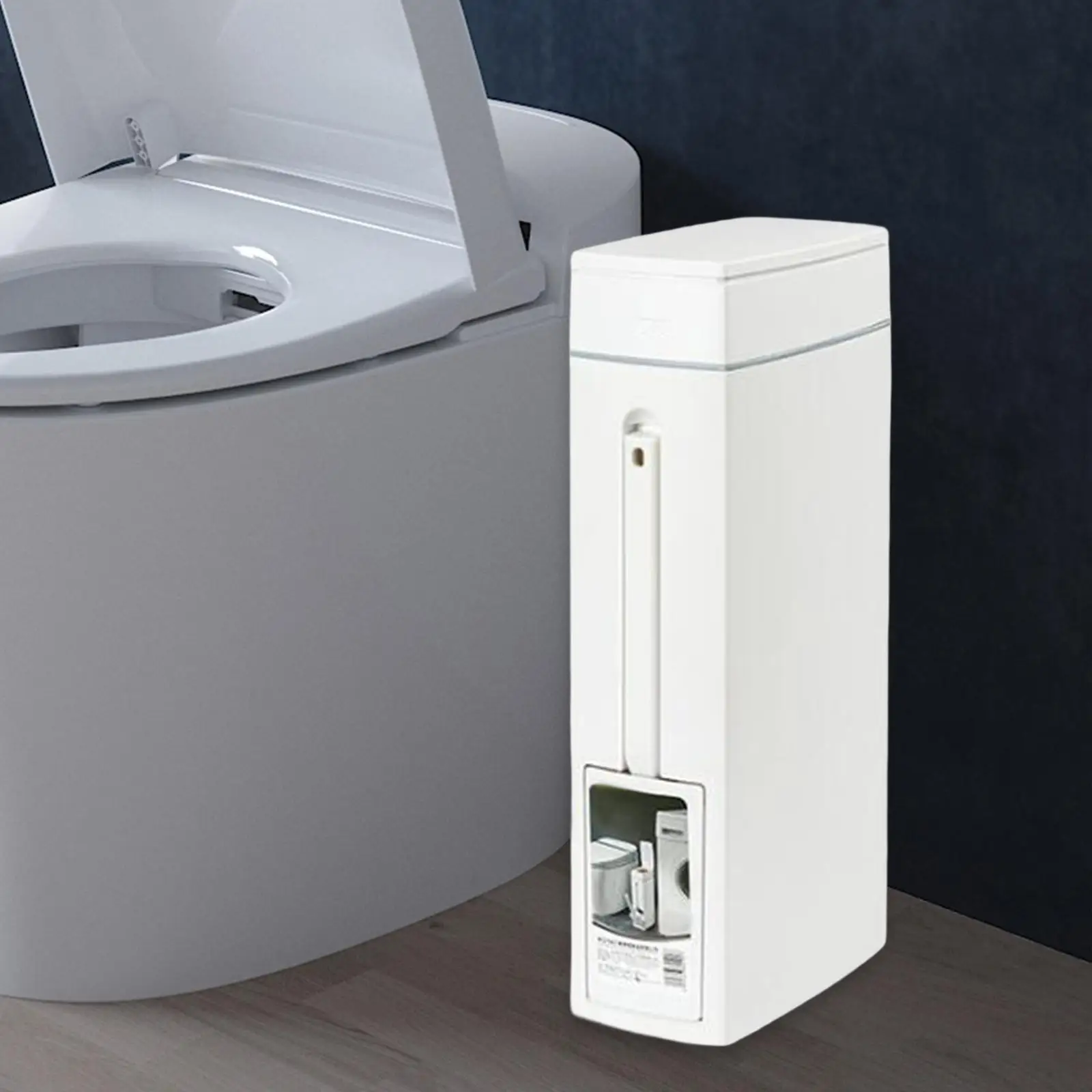 Bathroom Bin with Toilet Brush Holder,Trash Can,White Portable Paper Basket,Slim Trash Can with Toilet Brush for Bathroom