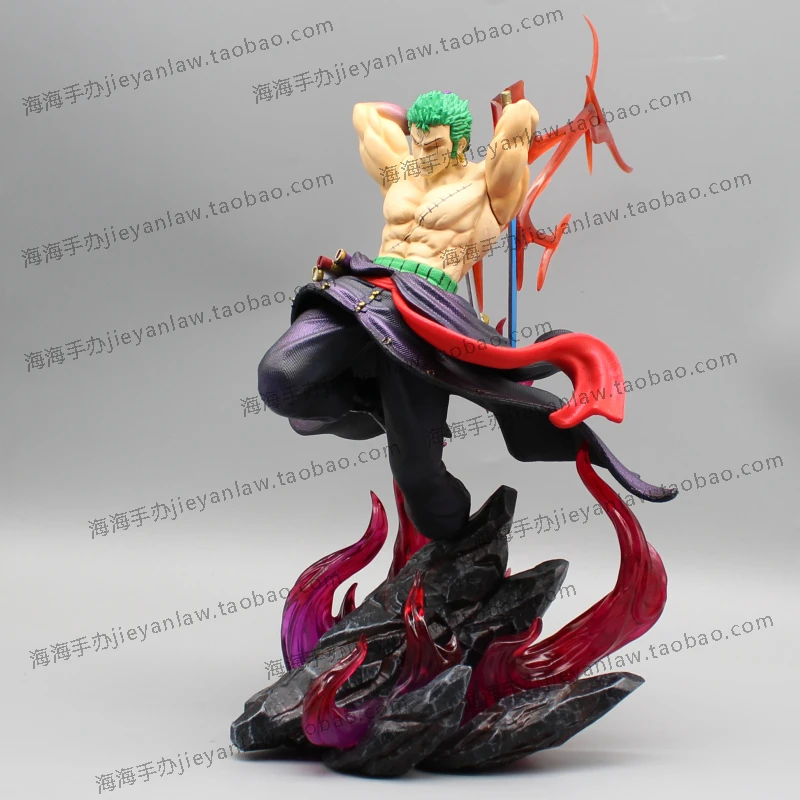

New 30cm One Piece Boiling Point Bp Three Blade Roronoa Zoro Jumping Posture Broken Mirror Gk Statue Figure Model for kids gift