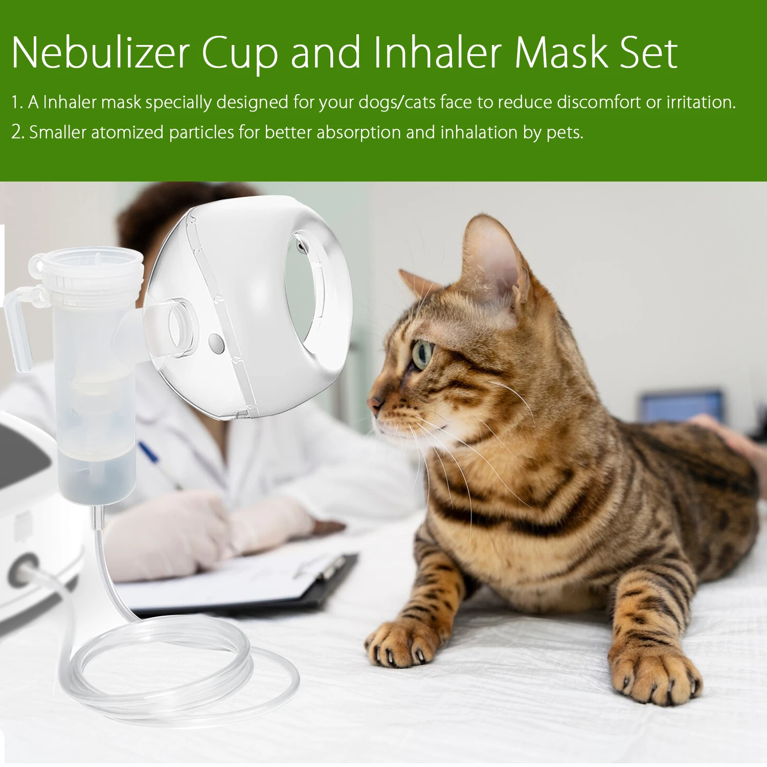 Cat Using Nebuliser Canine Nebulizer Cup and Inhaler Mask for Cats and Dogs, Oxygen Mask ...