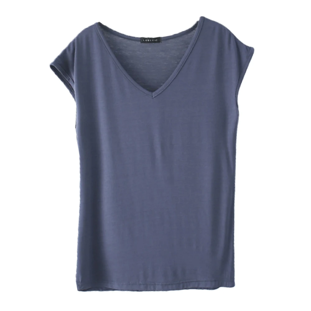 Women T Shirt Summer Loose Tee Tops Casual Undershirt Solid Color V Neck Basic Tshirt Comfortable Pullover 2023 New High226_voghion.com