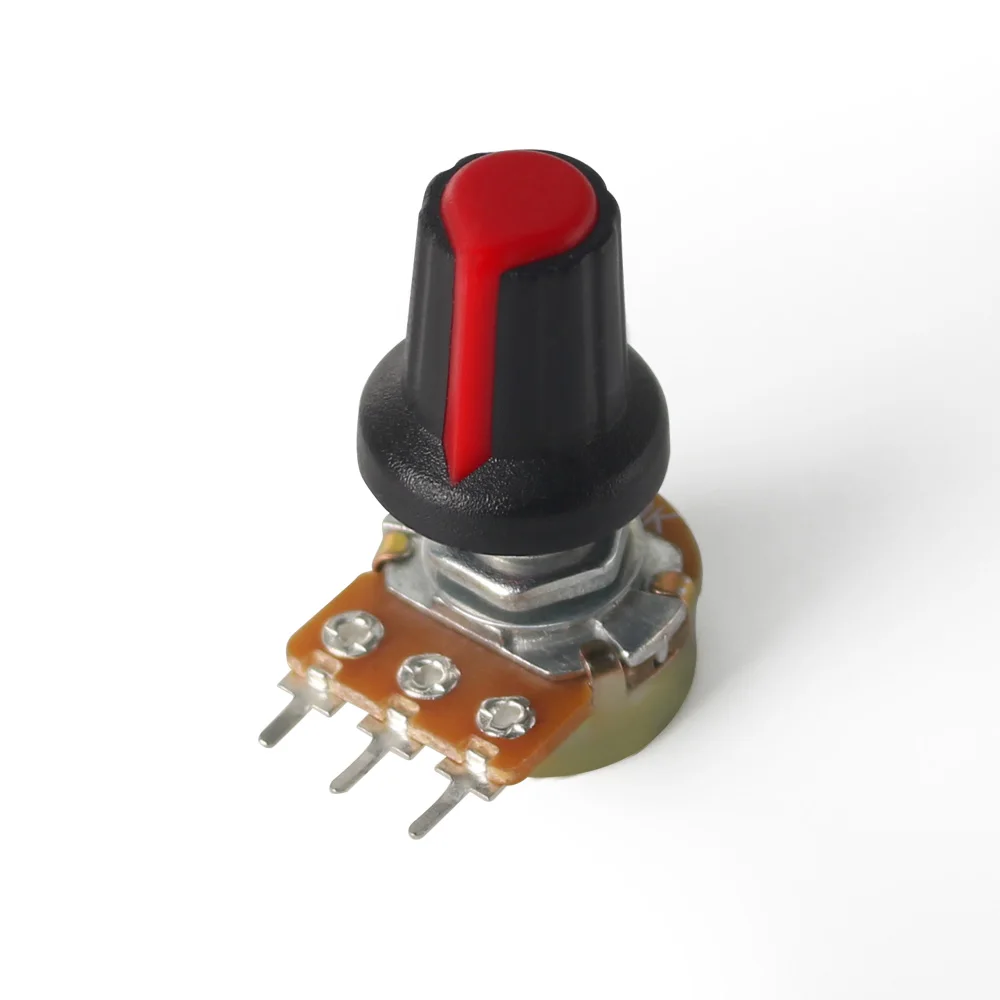WH148 Linear Rotary Potentiometer B1K B2K B5K B10K B20K B50K B100K B250K B500K B1M 3Pin 15mm Shaft with Red AG2 Knobs 5Set