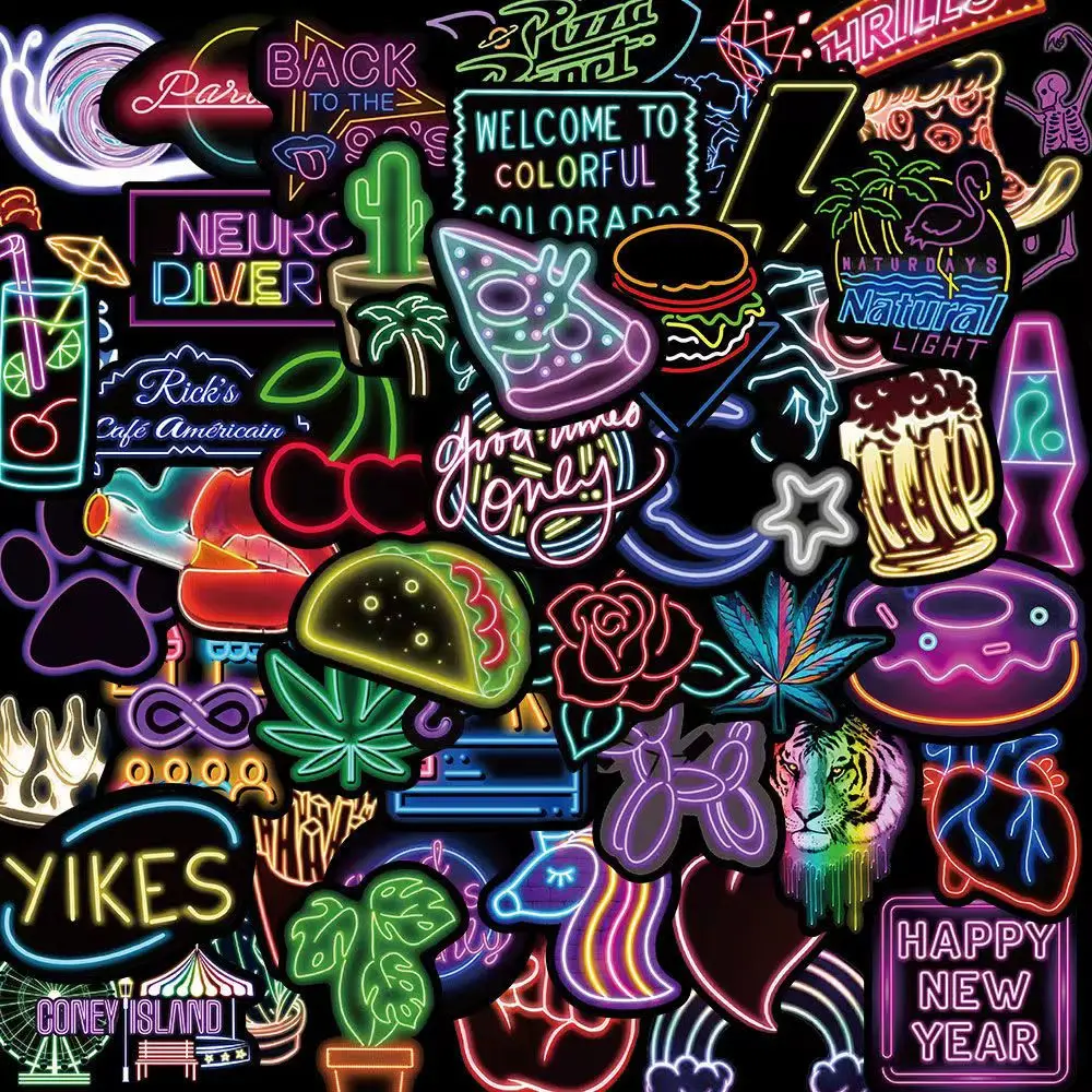 Neon Stickers Graffiti Stickers DIY Skateboard Phone Case Luggage Self-Adhesive Decoration Stickers Kids Toy Decals Stickers