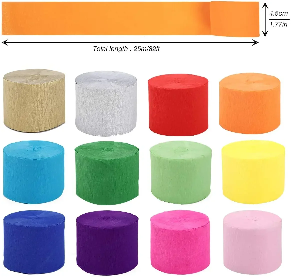 Lot De 8 Rouleaux De Papier Crépon - 4 Couleurs Vert/ Blanc, 4,5 Cm X 25 M - Déco Fête, Artisanat
