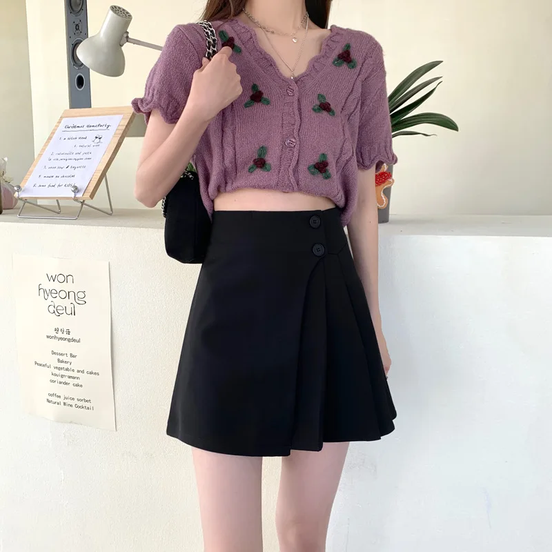 pink skirt High Waist Mini Skirts Women New 2022 Korean Style Streetwear All-match Solid Color Ladies A-line Short Pleated Skirt skater skirt