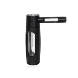 Sleek Portable Metal Smoking Pipe with Glass Bowl (Black)