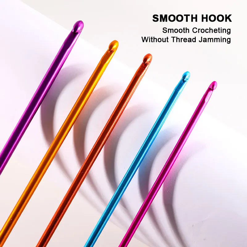 Hot 11Pcs Tunisian/Afghan Crochet Hook Knit Needles Multicolour Aluminum Crochet Hook Sets Sewing DIY Tools Kit 2.0-8.0MM