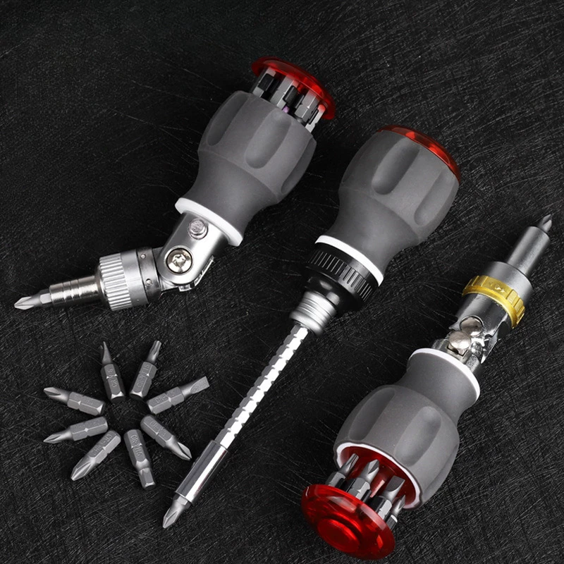 Compact 8-in-1 Adjustable Multifunctional Ratchet Screwdriver Set
