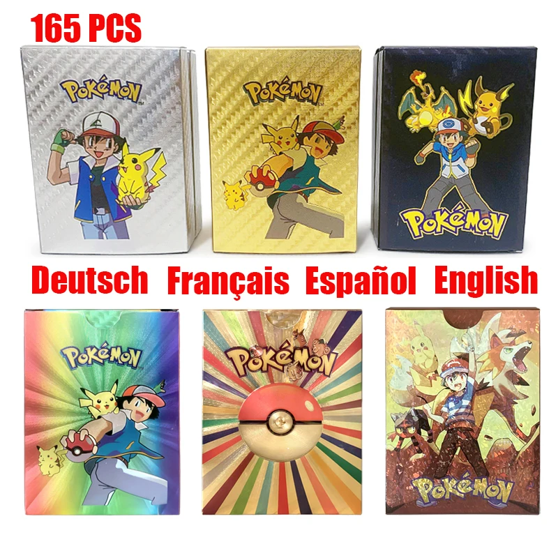 

Новые 165 шт. карт Pokemon золотые карты испанские английские французские немецкие серебряные карты из фольги Charizard Vmax Gx Коллекционная игра