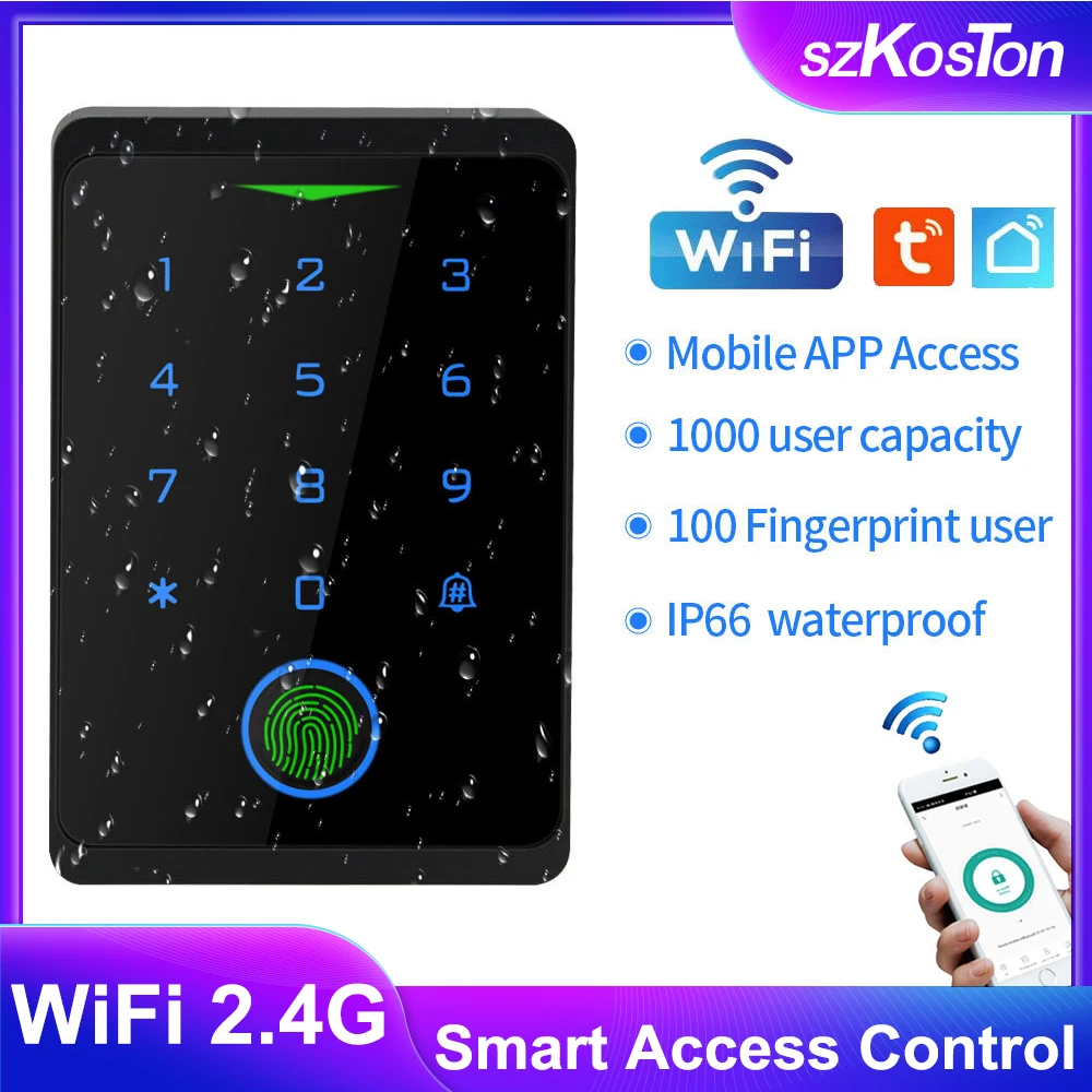 Tuya WIFI Access Control Waterproof Keyless Fingerprint Standalone Keypad Smart Life APP Remote Unlock EM RFID Card Door Entry access control keypad fingerprint access control keypad fingerprint door opener