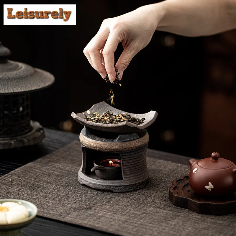Handmade Japanese Style Coarse Pottery Aromatherapy Wall Candle Heating Base Sage Cedar Home Atmosphere Incense Burner Ornament