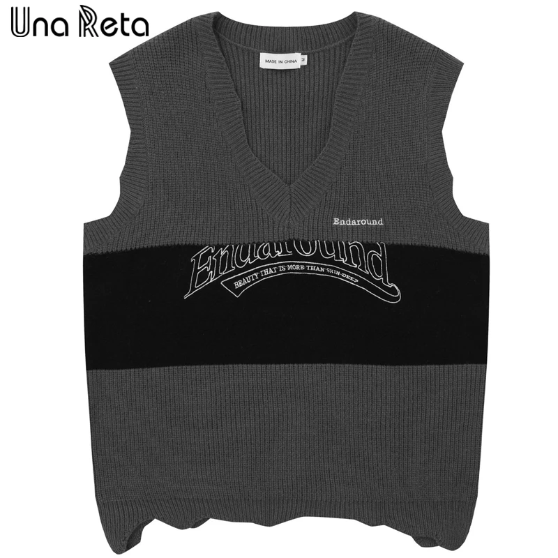 

Una Reta Jacquard Knitted Sweater Vest Men Streetwear V Neck Vests Pullover Fashion Irregularity Sleeveless Men's Sweater