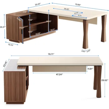 78.7-Inch Executive Desk, L-Shaped Desk with Cabinet, Large Office Desk with Storage Shelves, Writing Table Business Furniture 2