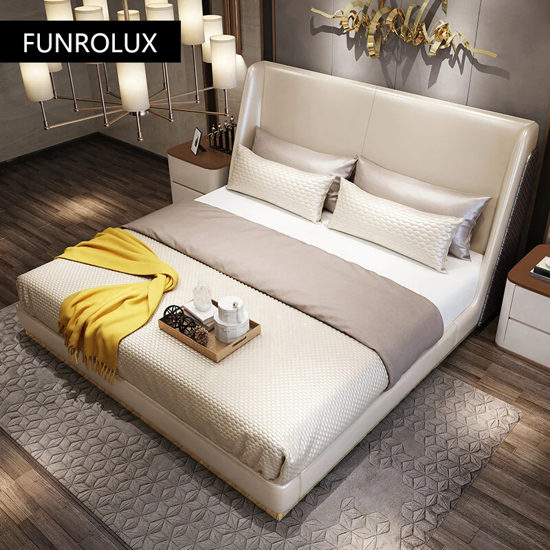 Modern leather bed simple double bedroom and household light luxury furniture hotel model room1.8M soft bed
