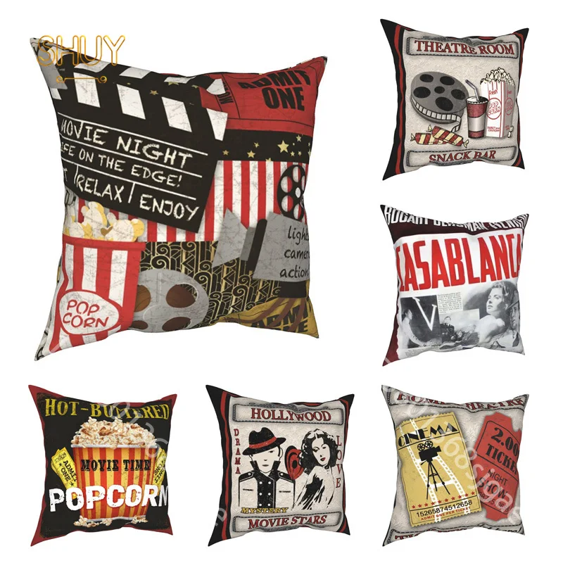 Vintage Film Projector Cinema Ticket Pillow Case Home Sofa Chair Bed Decor Waist Throw Pillowslip Car Seat Decorative Pillowcase liasoso 3d print cute animal penguin pattern many faces sofa bed chair rest bedding blanket thin home decor supply kawaii