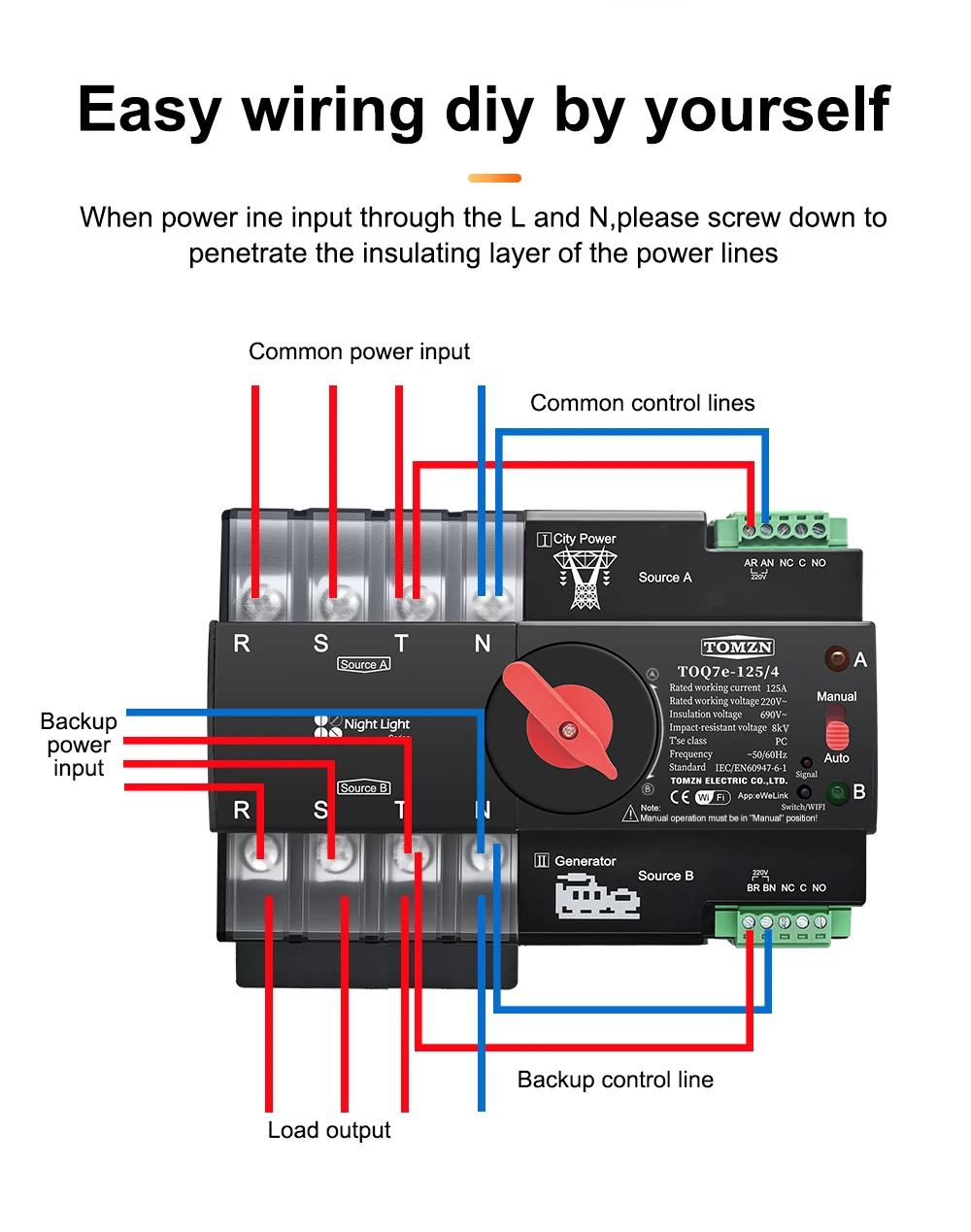 Din Rail eWelink WIFI Smart ATS Timer 230V Dual Power Automatic Transfer Selecto