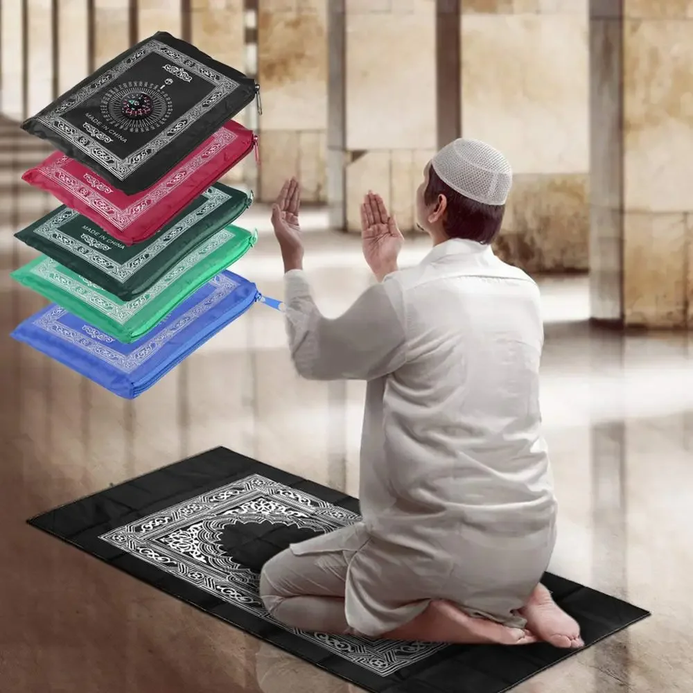 Useful Portable Prayer Rug with Compass Kneeling Poly Mat for Muslim Islam Waterproof Prayer Mat Carpet With Bag 100x60cm prayer mat