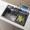 Raindance Waterfall Kitchen Sinks Nano Stainless Steel 304 Home Kitchen Wash Basin Digital Display Embossed Large Single Slot B 2