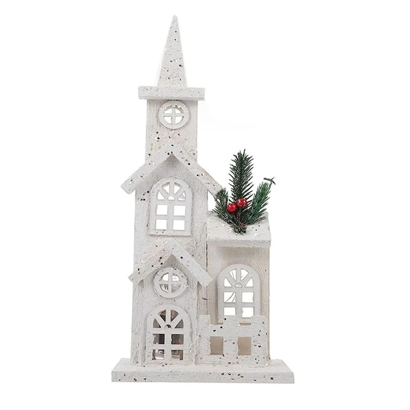 Christmas Wood Village Christmas Led Church Light House Snow Scene Decorazioni Natalizie Per Ornamento Da Tavolo Natalizio