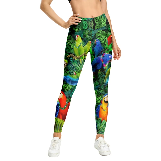 Animal Bird Parrot Green Summer Women Yoga Pants Elastic Sport Camouflage  3D Print Leggings Slim Quick Dry Trouser Skinny Gym