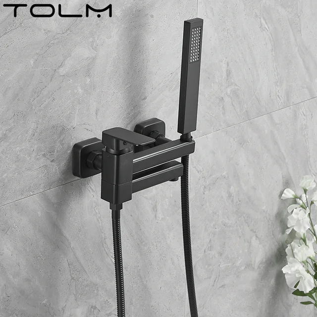TOLM สีดํา/สีขาว Hand Shower Sprinkler ผู้ถืออ่างอาบน้ําบรรจุหัวฉีดแบบบูรณาการ Double Hole เดี่ยวก๊อกน้ําห้องน้ําชุด 1