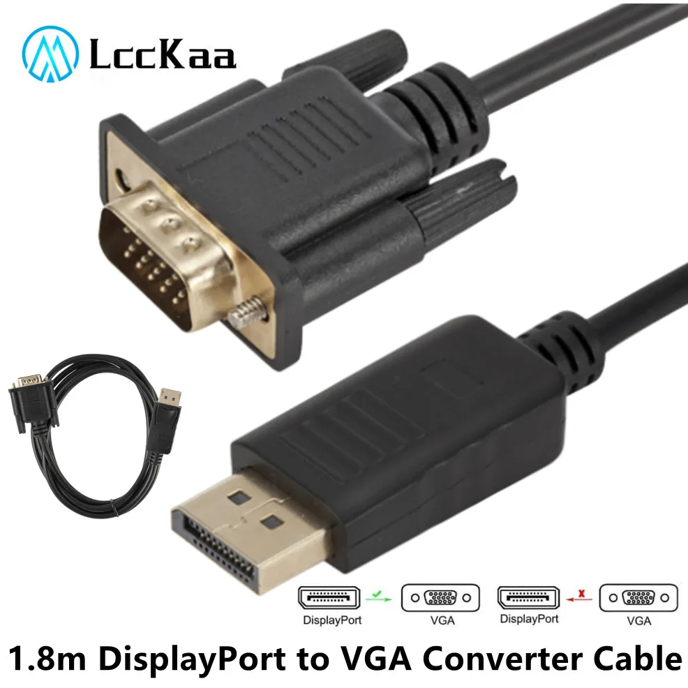 

1.8m DP to VGA Adapter Cable 1080P DisplayPort Male to VGA Male Converter Adapter For PC Computer Laptop TV Monitor Projector