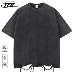 Unisex Vintage Washed Cotton Oversized T - Shirt - XXL (Black)