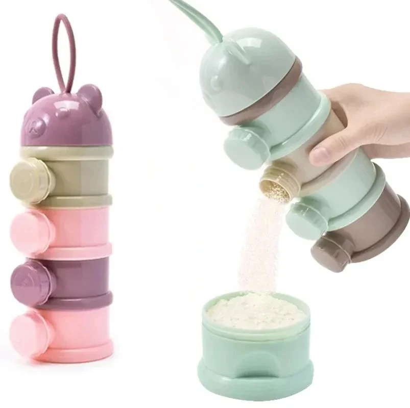 4 Layer Bear Style Portable Milk Powder Box Multiple Openings Cereal Cartoon Infant Baby Food Storage Box Toddle Snack Container