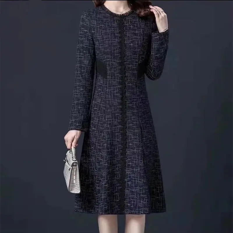 

Elegant Women Vintage Midi Dress Spring Autumn New Long Sleeve Evening Dresses Fashion Casual Korean Style Pullover Chic Robe