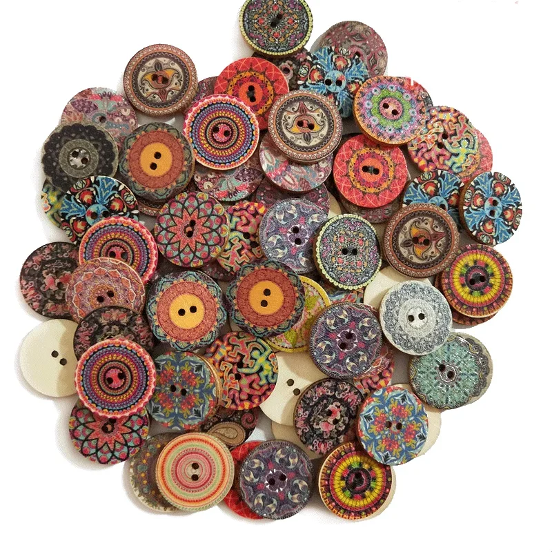 Wooden Retro Buttons 50pcs 2 Holes for Sewing Scrapbook DIY Crafts