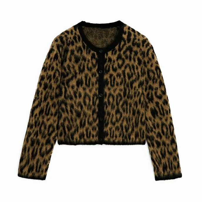 Suéter tipo cárdigan de leopardo para mujer, con estampado de moda en contraste, holgado, de manga larga, para ir al trabajo, cárdigan de otoño para mujer