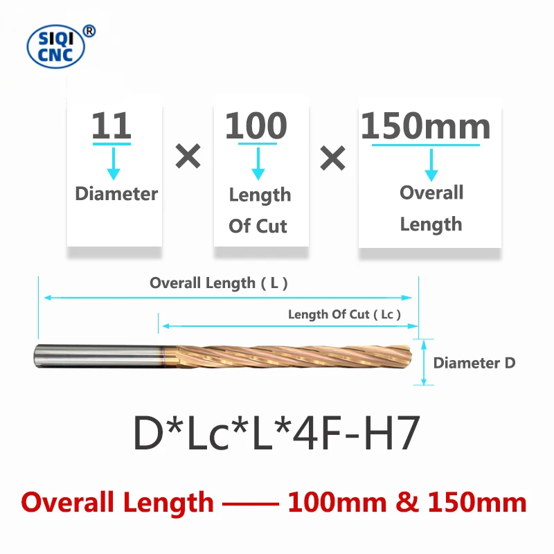 Steel Reamer Tools Carbide Reamer SIQICNC 100mm 150mm Carbide Machine Reamer HRC60 Coated Spiral Groove Tolerance H7 Harened Steel Metal Cutter CNC Turning Hole